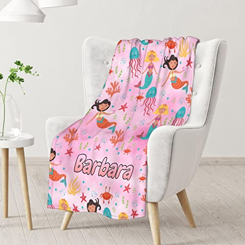Mercuryelf Custom Mermaid Throw Blanket - Soft, Fuzzy & Warm - 30x40 Inches Small Blankets for Lap, Crib - Pink Cute Throws Gift for Mermaid Lovers