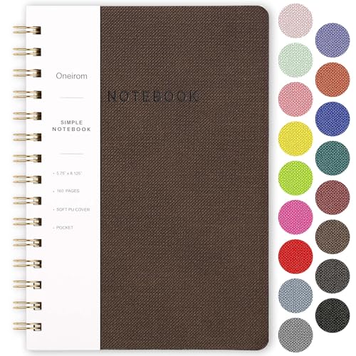 Spiral Notebook-5.75" x 8.125" College Ruled Journal with Inner Pockets and 160 Pages,PU Leather Cover Business Journal, Twin-Wire Binding Notebook Perfect for Office & Home School Supplies