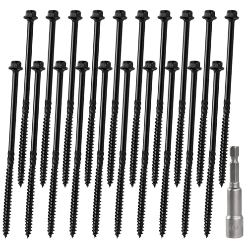 20pcs Timber Screws 150mm Hex Head Timber Fixing Long Screws for Wood Frame Construction Decking Garden Sleeper with Hex Nut Driver Bit