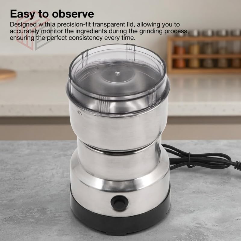Image of Drumstone TopRated 𝟏𝟓𝐘𝐫 𝐖𝐚𝐫𝐫𝐚𝐧𝐭𝐲 Mini Electric Stainless Steel Grinding Machine, Multi-Function Small Food Grinder for Coffee Beans, Seasonings & Spices, Automatic Grinding Tool