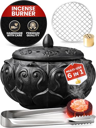 Charcoal Incense Burners for Resin Frankincense & Bakhoor Heat-Resistant Ceramic Incense Burner kit for Charcoal Disk Sticks & Cones with Mess-Free Ash Catcher for Home Fragrance Relaxation Use