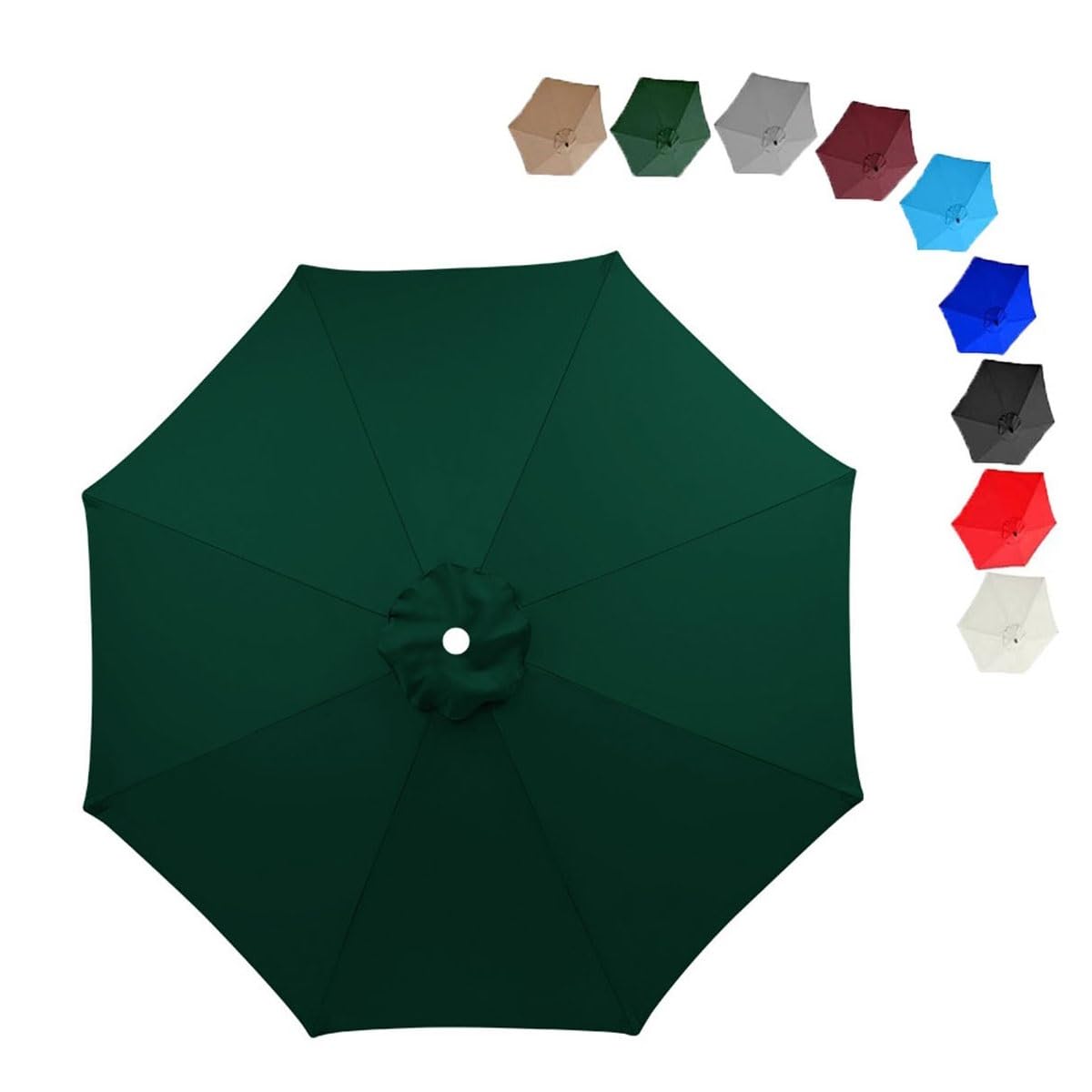 MObyat 230cm/270cm/300cm Patio Umbrella Replacement Canopy, 8 Ribs Umbrella Canopy Cover, UV Protective Replacement Parasol Fabric Cover, Canopy Only(Dark Green,300cm)