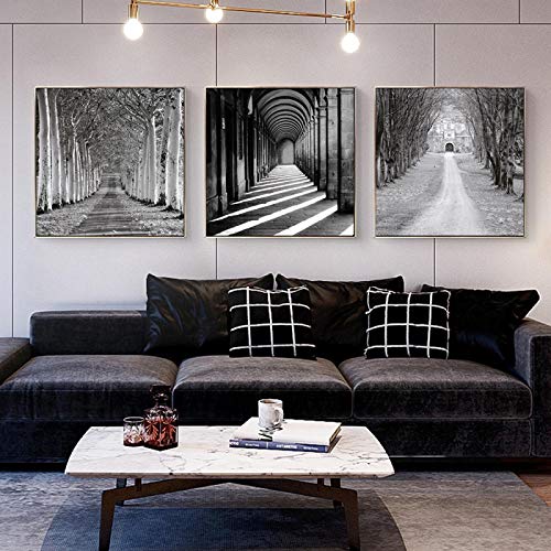 Art mural noir et blanc paysage impressions sur toile tryptique foret 3 pièces 20x20cm sans cadre