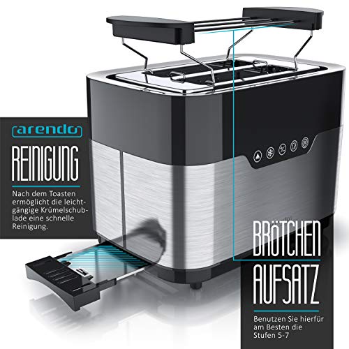 Mini-Toaster Arendo aus Edelstahl für 2 Scheiben mit LED-Anzeige