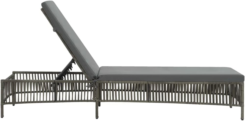 vidaXL Patio Lounge Chair, Outdoor Chaise Lounge Chair, Sunlounger with Cushion, Sunbed for Backyard Poolside Porch Balcony, Gray Poly Rattan