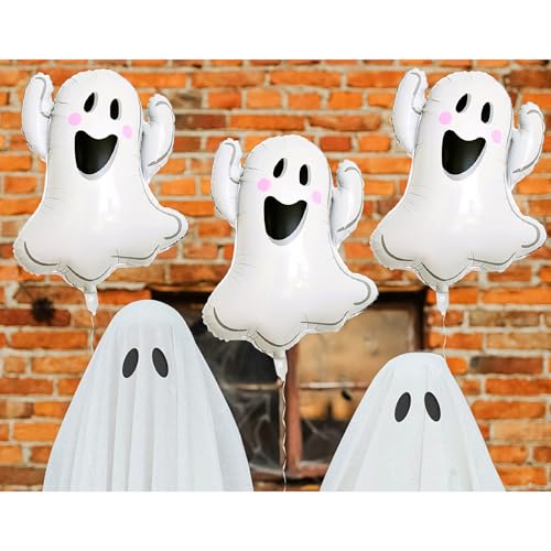 Image of Halloween Ghost Balloons, White Ghost Shaped Foil Balloons, Large Mylar Balloons for Trick or Treat Halloween Props Party Decoration Supplier, Birthday Party Balloons Sets 3Pcs