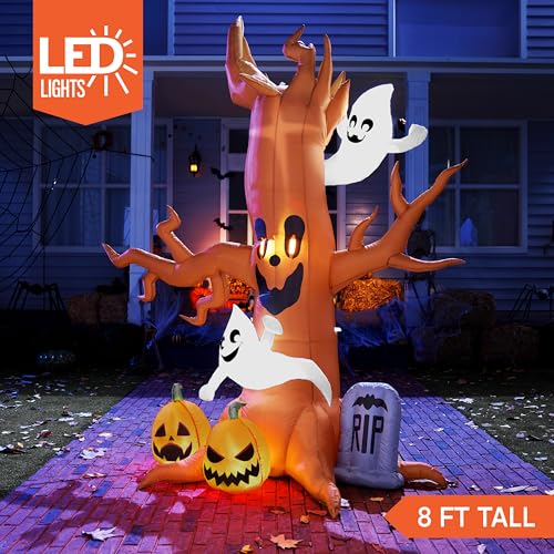 8FT Halloween Inflatable Scary Tree with Ghost Decor, - image 2