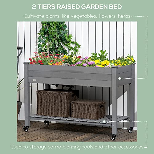 Jardinera elevada móvil con ruedas gris oscuro de 118x55 cm para huerto 3