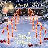 Christmas Candy Cane Pathway Lights Outdoor, 10Pcs 14 Inch LED Stakes with Warm White Lights, Pathway Makers Lights Waterproof Yard Garden Decor, Holiday Xmas Lawn Decorations, Warm Lights