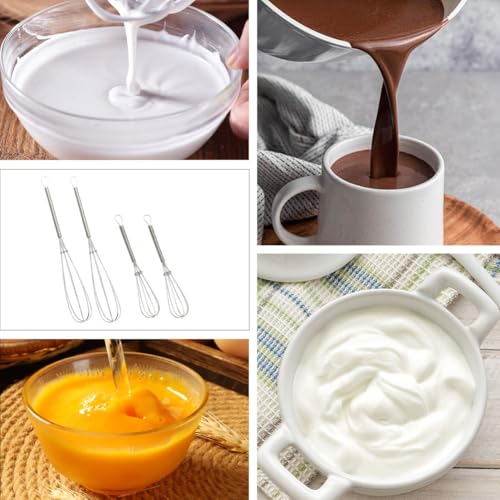 4PCS Stainless Steel Kitchen Whisks, Mini Wire Beater Set, Rust-Proof Manual Egg Whisks for Cooking, Whisking, Blending, Beating, Stirring (5 & 7 inch) - Image 4