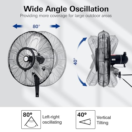 Image of BILT HARD 24 inch Oscillating High-Velocity Outdoor Wall Misting Fan, 3-Speed Patio Fans for Outside, 80 Oscillation, Waterproof, Industrial Wall Mount Fan for Outdoor- UL Listed