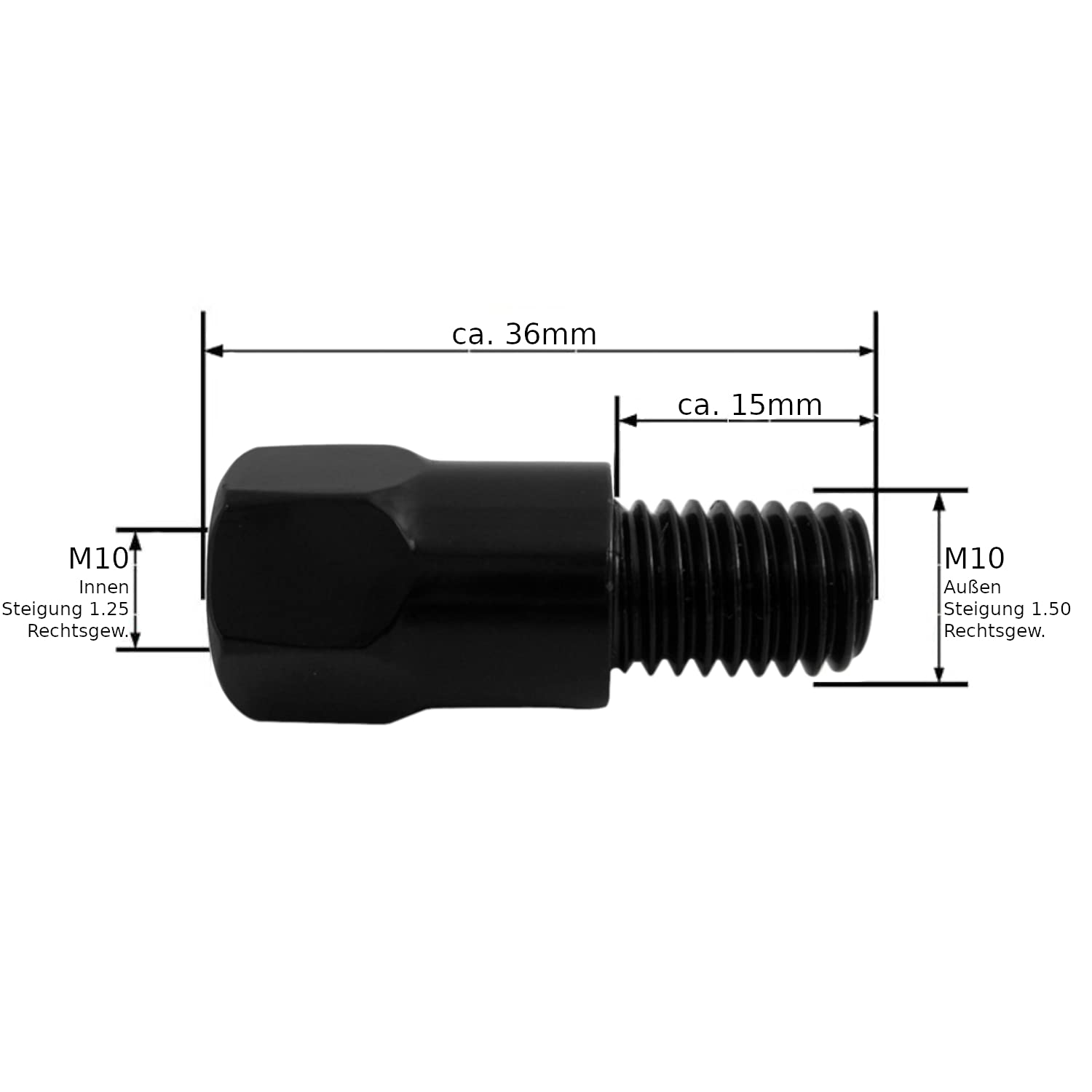 Area1 M10 x 1,25 na M10 x 1,50 adapter do lusterka motocyklowągo (2 sztuki) kompatybilny z motocyklami (zestaw 2 kompatybilny z