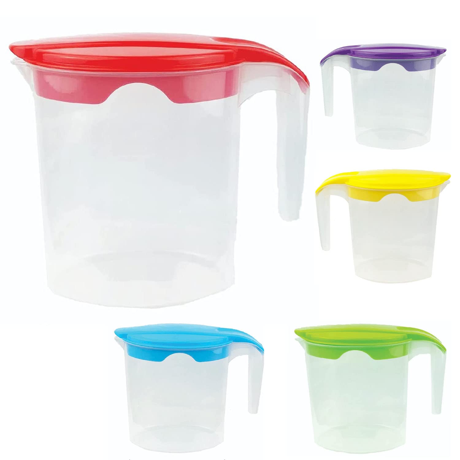 Safri Rendom Color 3 X Plastic Jug 1 Litre Fridge Door Water Jug - Milk Storage Contanier Pitcher Juice Jugs With Lid (Set-3)