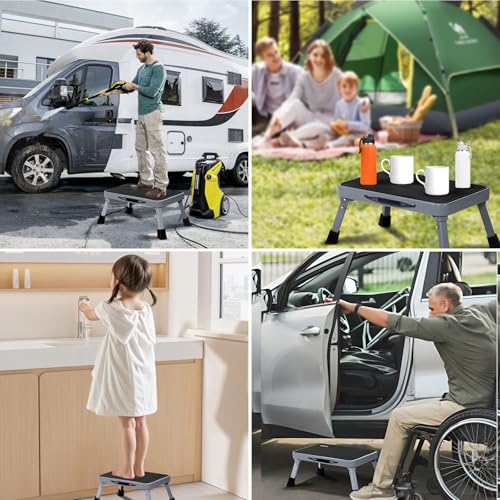 Image of RV Step Stool Foldable 1-Step Ladder Sturdy Metal Stable Step Stool with a Non-Slip Platform Supports up to 500 lb with Non-Slip Rubber Feet, Easy to Carry