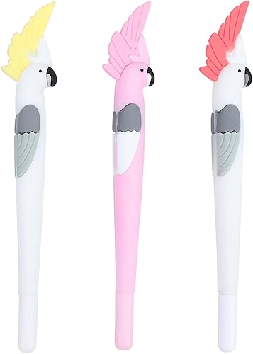 Miniatura 1 de Bolígrafo de dibujos animados de animales de agarre suave, bolígrafos de gel de loro de tinta negra, bonitos bolígrafos de escritura de papelería