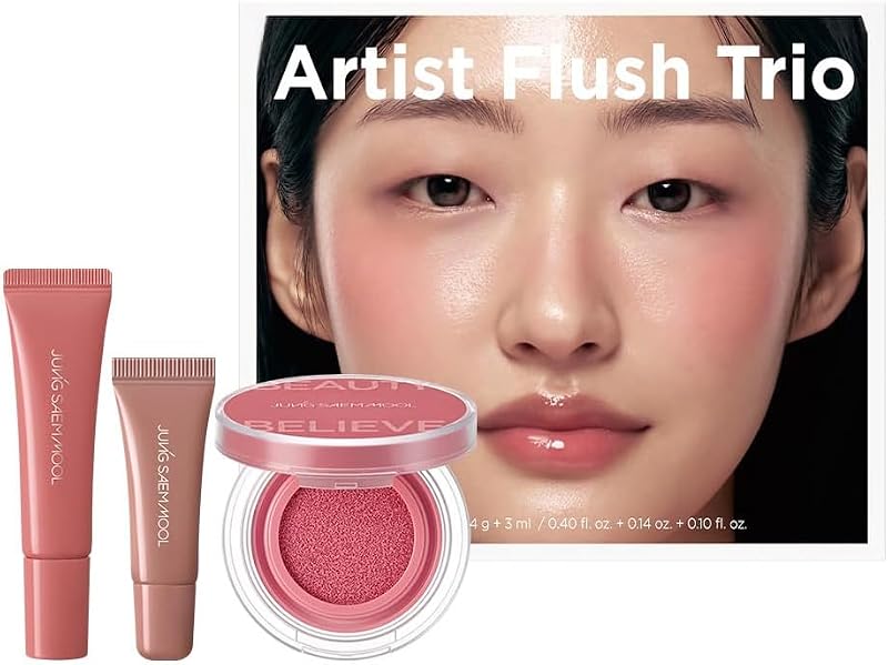 JUNG SAEM MOOL Artist Flush Trio com blush, gloss labial e mini gloss Soft Vintage Rose