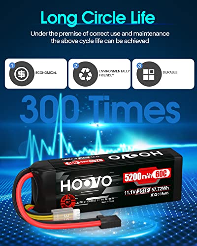 HOOVO 11.1V 3S LiPo Battery 5200mAh 60C with Tr Plug for RC Car RC Truck Airplane Helicopter Boat Car Racing RC Hobby (2 Packs