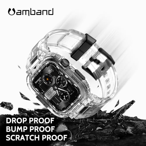 Image of amBand Bands Case Compatible with Apple Watch Series 11 /10 42mm for Men Women, M1 Sport Rugged Heavy Duty Cover Tactical Strap Military Grade Protective Bumper Protector for iWatch 42 mm Men, Clear