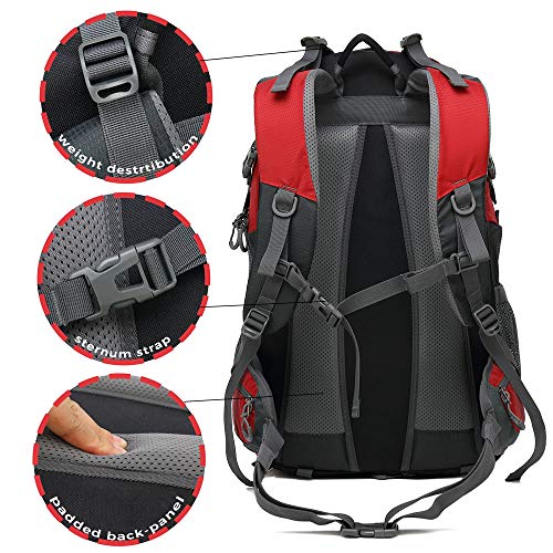 TurnWay Amanda 50L Water-Resistant Travel Backpack/Casual/Hiking/Camping Daypack with Rain Cover, Headphone Hole (Red) - Image 5