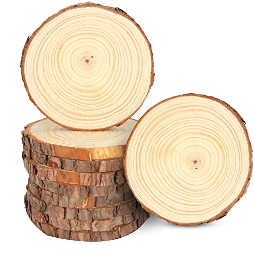 YOUNTHYE 10Pcs Wood Slices for Crafts 14-16cm Log Slices Natural Wooden Discs Unfinished Wooden Slice Wood Circles for Wedding Decorations Christmas Ornaments