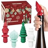 christmas wine stopper Set of 4, Multicolor Wine Bottle Caps, Funny Silicone Bottle Stoppers to Preserve Freshness, BPA Free, Perfect for Parties and Gifts