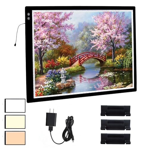 YINGWOND A1 Large Rechargeable Light Pad Diamond Art Light Board with 3 Color Modes 6 Levels and Stepless Dimming Battery Powered Light Box for Tracing Diamond Painting Drawing Sketching
