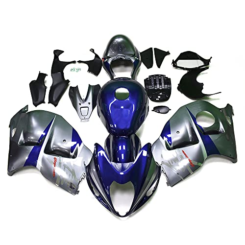 AUPARTSJP 光沢シルバー ブルー 射出成形 外装パーツ セット フェアリングキット 適合車種 スズキ GSXR1300 隼 1997-2007 98 99 00 01 02 03 04 05 06 GSXR 1300 97-07 ABS樹脂製ボディ