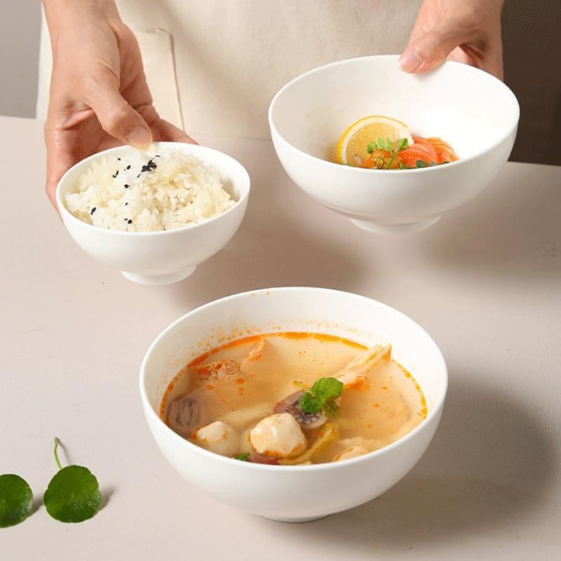 Ceramic High Sided Bowl Heat Resistant Rice Household White Soup Noodle
