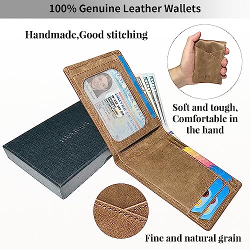 Slim Wallet For Men,100% Genuine Leather Wallets For Men,Rfid Wallet For Men With Id Window|Bills Slot|9 Card Slots,Front Pocket Wallet For Men,Mens Wallets Leather Gifts For Men With Gift Box #TOP2