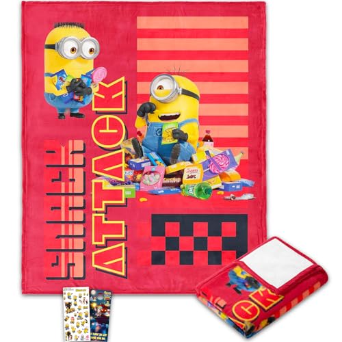 Minions Throw Blanket Set - Bundle with Despicable Me Soft Blanket Plus Stickers More for Kids Adults Children | Cozy Despicable Me Minions Blanket 50 x 60