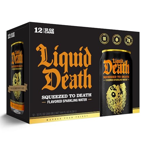 Image of Liquid Death Soda-Flavored Sparkling Water - Squeezed To Death (Classic Orange Soda), Less Sugar*, Huge Flavor, No Caffeine, No Artificial Sweeteners, 12 Fl Oz (Pack of 12)