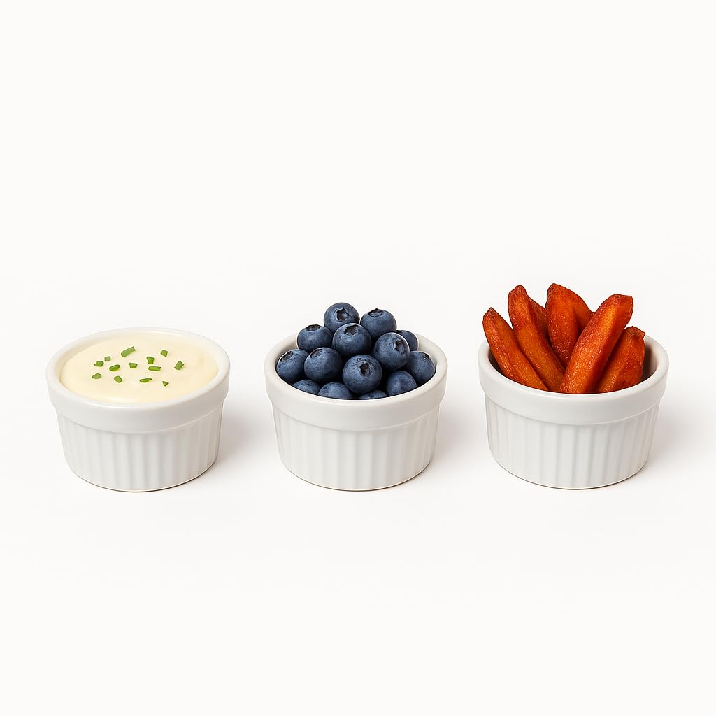 Mirakii White Porcelain Ramekin Curved Wooden Bowl  150 ml set of 6,for Baking Souffle, Desserts, Sauce and Indvidul Portion - Image 3 thumbnail