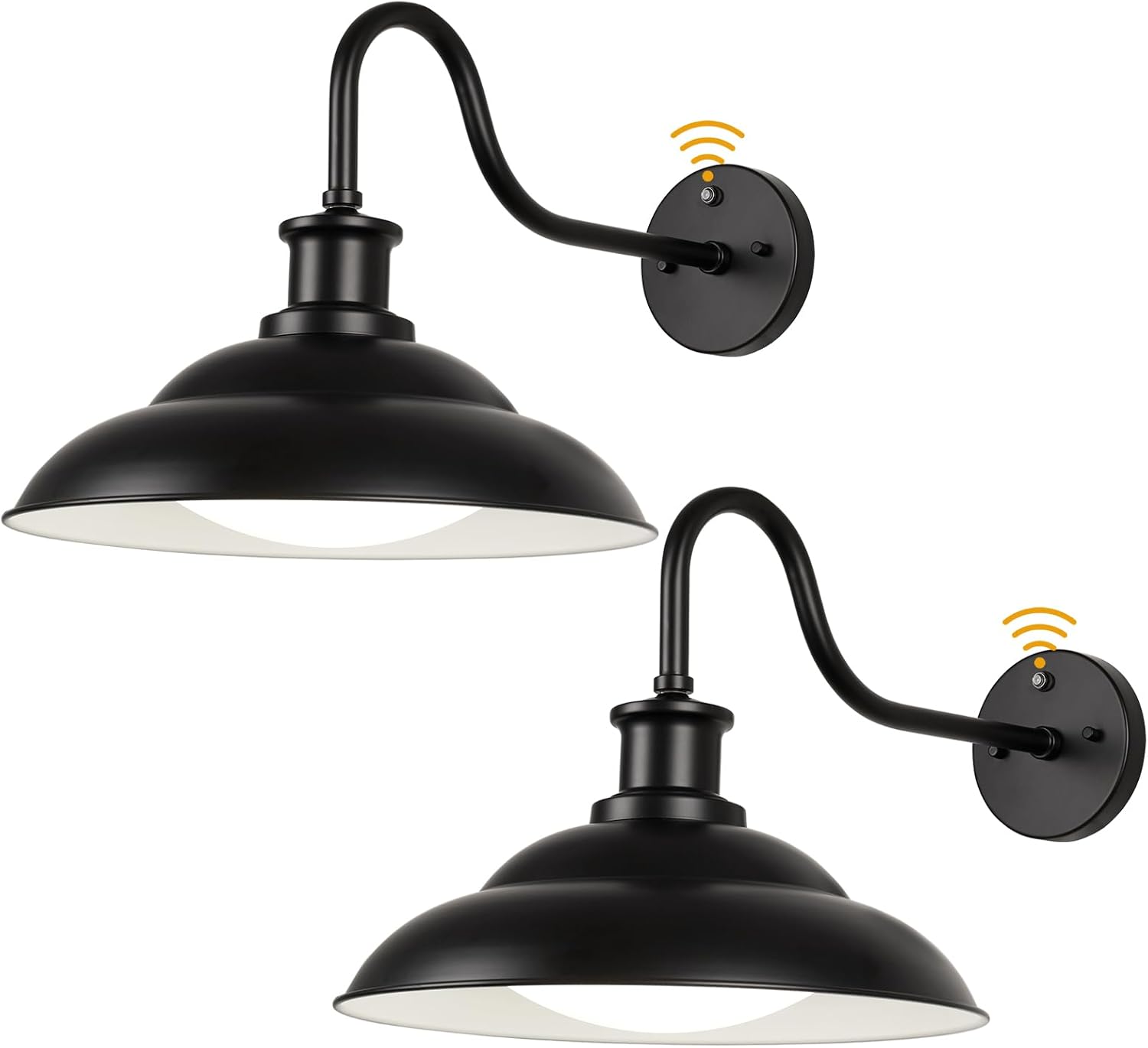 Dusk to Dawn Outdoor LED Barn Lights, 16 Inch Large Farmhouse Gooseneck Exterior Wall Light Fixtures with Adjustable Color Temperature, Modern Black White Porch Lights Outside for House Garage Doorway Black+White, 16" -2 Pack Dusk to Dawn