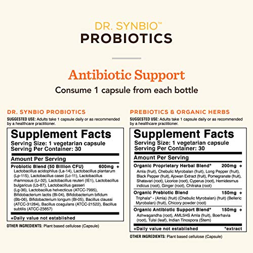 Dr. Synbio Antibiotic Support Probiotics & Organic Prebiotics – Triphala & Chicory, 50 Billion Cfu & 14 Multiple Strains, Helps Restore Normal Gut Flora & Support Immune Function, Delayed (Pack Of 2) #TOP5