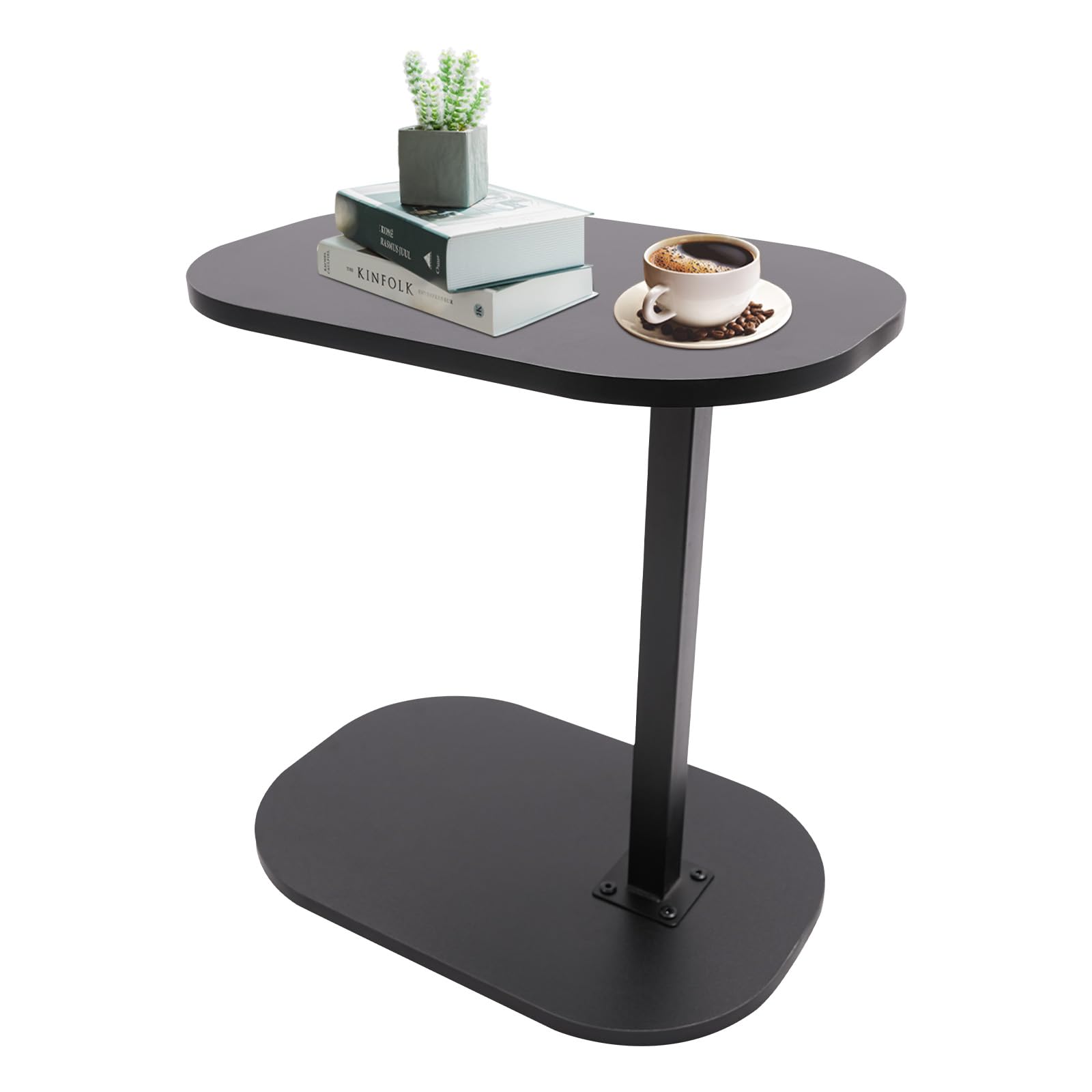 TTISJHK C-vormige bijzettafel in hoogte verstelbaar 45-80 cm, draaibaar en kantelbaar tafelblad, banktafel, nachtkastje, laptoptafel met wieltjes, moderne kleine salontafel ruimtebesparend en stabiel