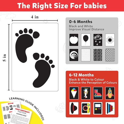 Image of High Contrast Flash Cards for New Born Babies & Infants | 32 Double-Sided Black & White Cards with 60+ Pictures | Age Group: 0 to 18 Month | Visual Development for Baby