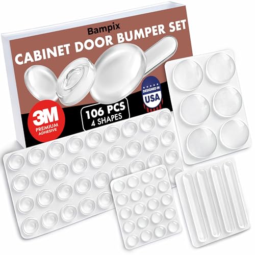 Clear Cabinet Door Bumpers 106 Pack 4 Shapes Self-Adhesive Silicone Pads Sound-Dampening Protectors for Cabinets Drawers Furniture Walls and Door Handles