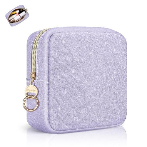 Neceser Maquillaje Pequeño de Viaje Bolsas de Maquillaje para Niñas Mujers Organizadora Cosméticos de PU Brillo Bolsa de Aseo de Viaje Portátil Estuche Maquillaje Regalo Cumpleaños-Violeta