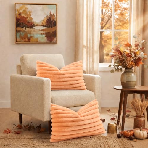 Image of decorUhome Fall Faux Fur Throw Pillow Covers 12x20 Set of 2 Light Orange