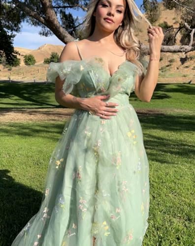 Fivsole Flower Embroidery Tulle Prom Dresses 2025 Long Formal Evening Party Floral Gowns3