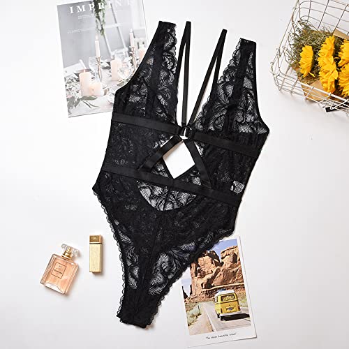 Dessous Damen Sexy Unterwäsche Spitze Body Lingerie Transparent Netzbody Mesh Reizwäsche Set Netzoberteil Vausschnitt Fishnet Netzshirt Dessoussets – Bild 2