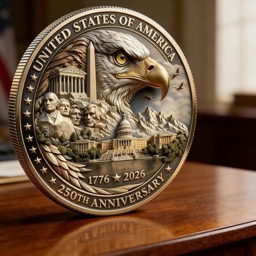 USA 250th Anniversary Coin 1776-2026 3D America 250 Merchandise for Patriotic Celebration 4th of July Independence Day Gifts for Veterans & History Lover - View 6