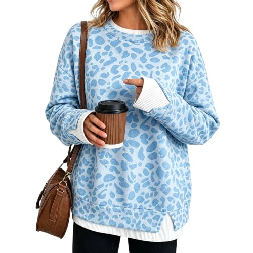 Oversized Crewneck Sweatshirt Women Y2K Leopard Print Patchwork Sweatshirt - image 7