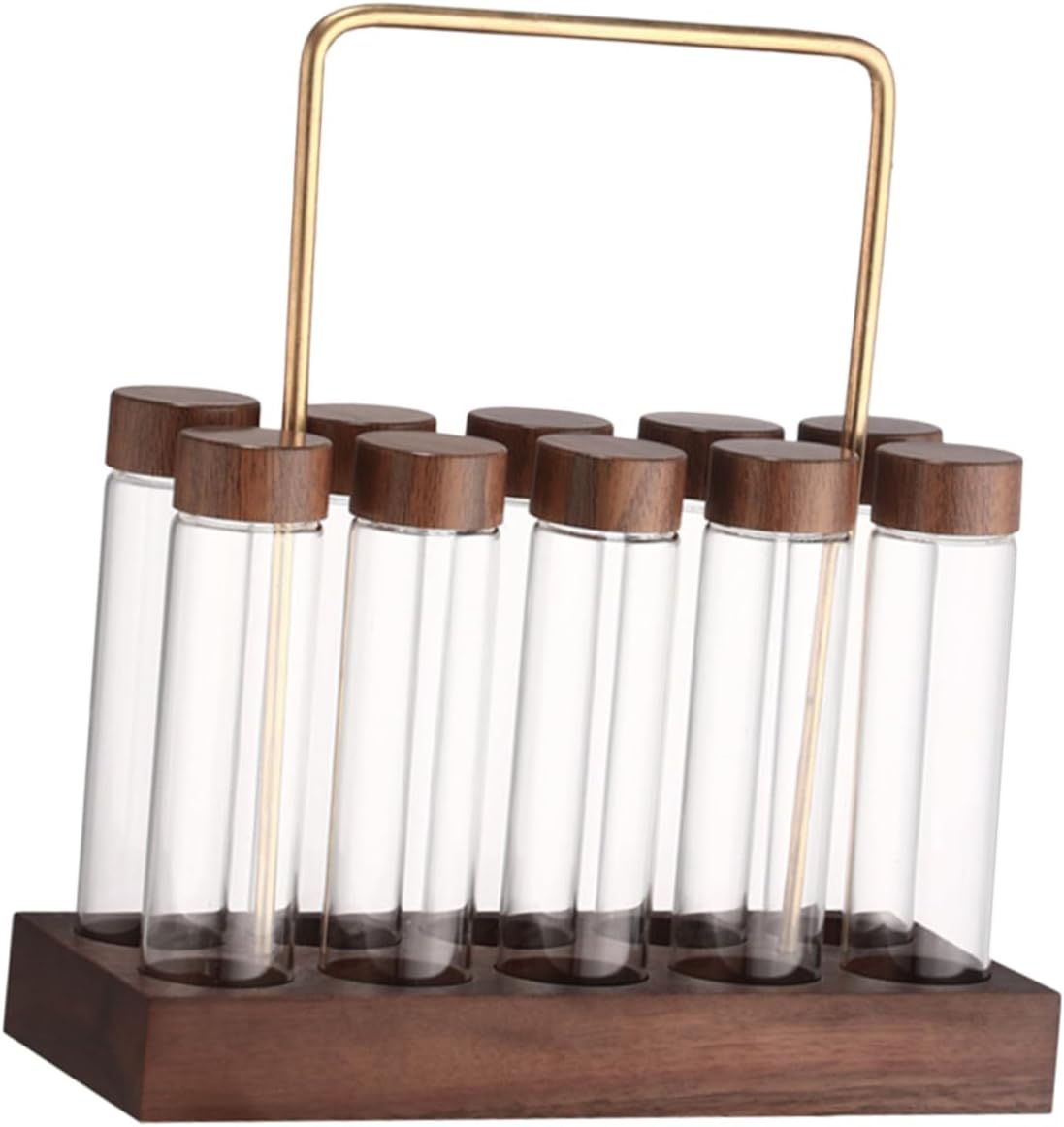 SECFOU Glass Coffee Bean Storage Tubes with Airtight Lids and Display Stand Sealed Vials for Freshness Preservation Multi-use for Spices and Herbs Glass Canisters for Home and Kitchen