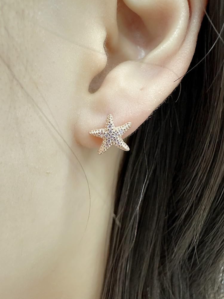 Pink CZ Starfish Stud Earrings for Women 925 Sterling Silver Hypoallergenic Cute Crystal Star Small Studs Cartilage Tragus Post Pin Dainty Ocean Beach Party Holiday Jewelry Gifts - Image 2