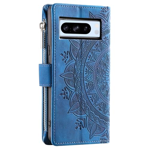 VEEMOS Wallet Case for Google Pixel 8 Pro Flower Flip Case Protective Leather Folio Book Phone Cover with Card Slots Kickstand Zipper Pocket - Image 3