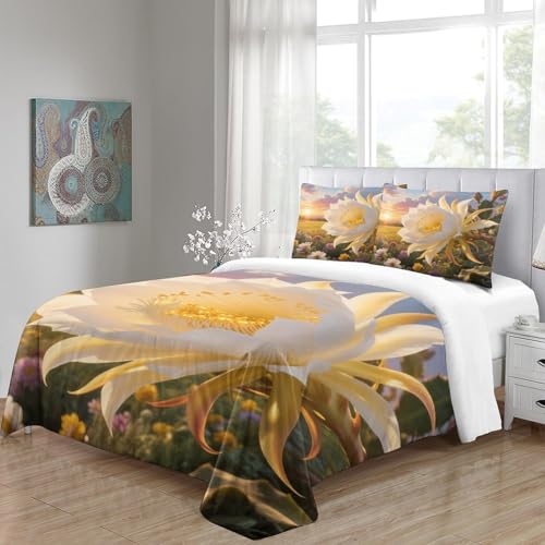 Housse de couette Épiphylle 3D en microfibre douce et thermorégulatrice pour lit double
