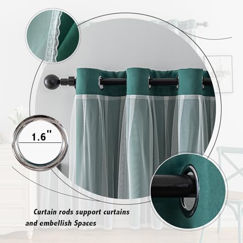 Image of Anytime Double Layer Blackout Curtains 2 Panels, 52Wx120L,Dark Green | Sheer And Fabric Window Drapes Grommet Top Solid Color Bedroom Living Room Home Decor