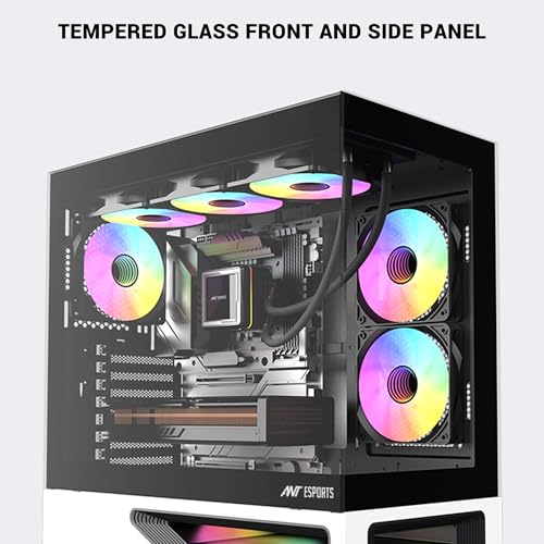 Image of Ant Esports Crystal Spectra Computer Case /Gaming Cabinet - Black & White | Pre-Installed 5 ARGB Infinity Mirror PWM Fans