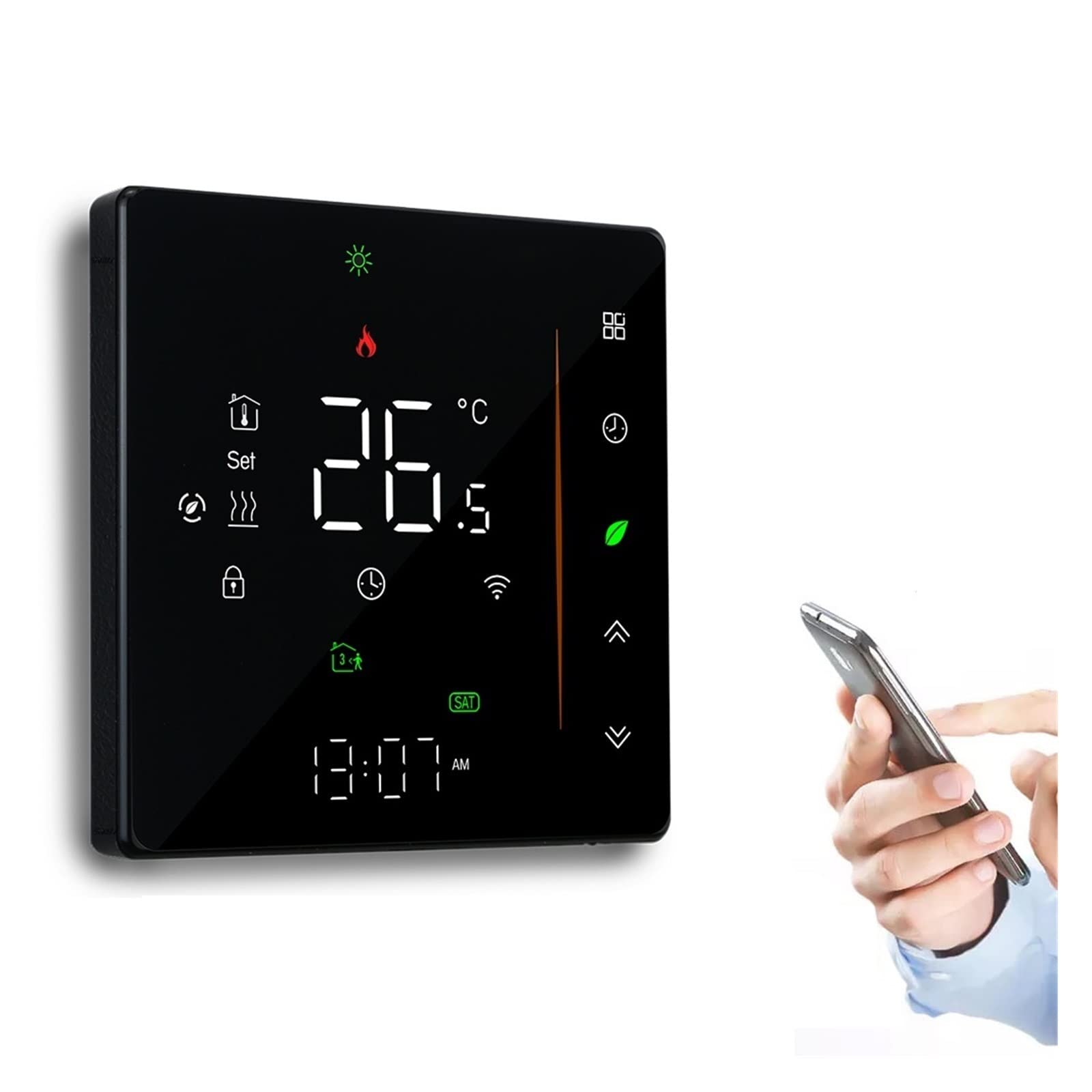 Termometro da interno igrometro digitale Controllo di temperatura del termostato intelligente WiFi for il riscaldamento del pavimento elettronico/acqua/gas caldaia Con display LCD(Noir,GC water gas bo